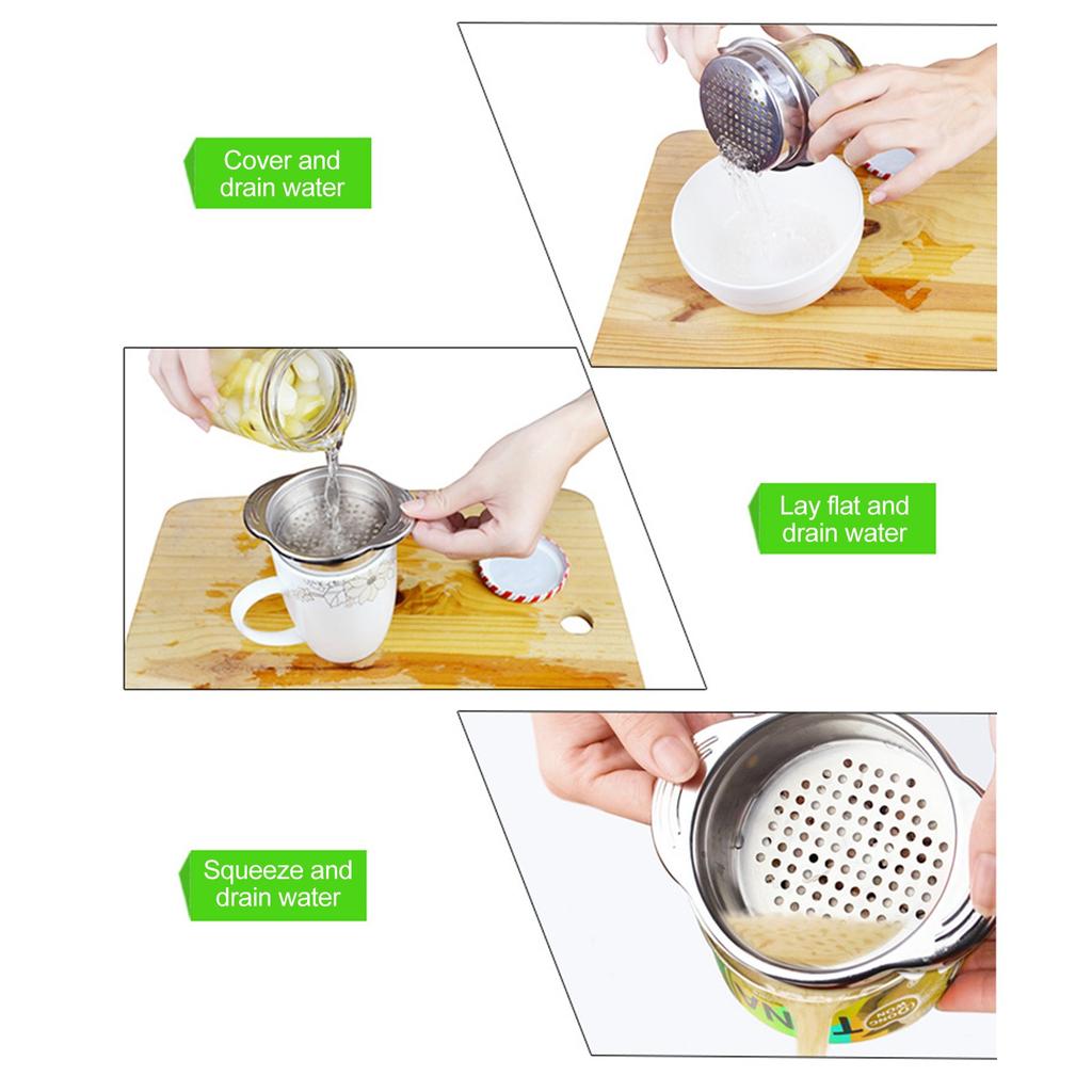 Stainless Steel Food Can Strainer Metal Tuna Press Filter Can Lid Colander Oil Drainer Kitchen Tools For Beans Vegetables