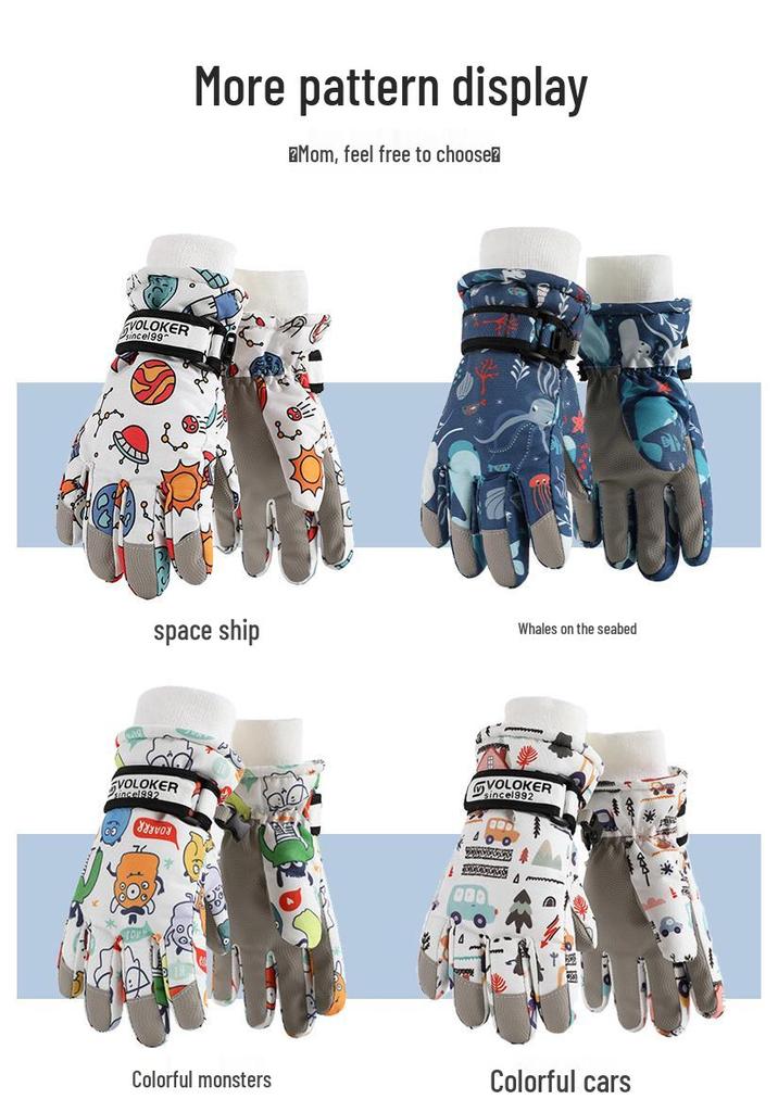 Kids' Graffiti Windproof Ski Gloves - Warm for Boys and Girls