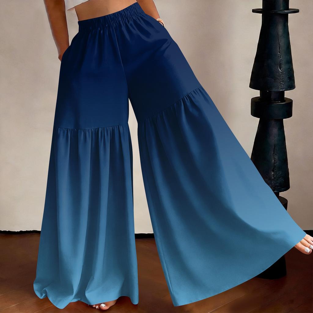 Damen High Waist Weite Hosen Lockerer Schnitt Leicht Fließend Farbverlauf Druck Lässige Hosen Elastischer Bund Bequeme Passform