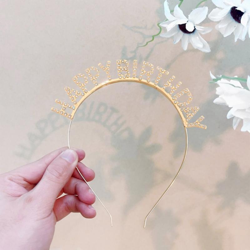 Happy Birthday Props Hairband for Adult Family Gathering Birthday Party Rhinestones Headband Photography Accessories