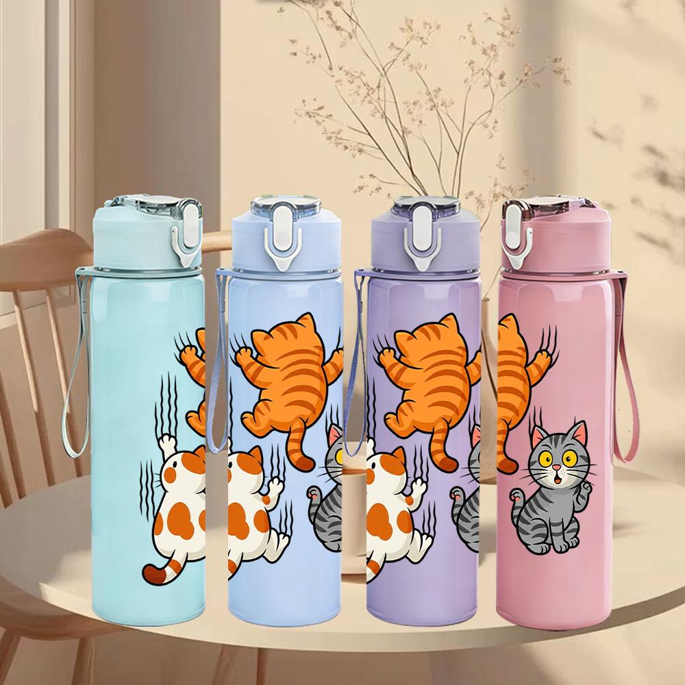 1PC Two Orange Tabby Cat Play Graphic,750ml Color Plastic Sports Water Bottle,Leakproof Flip Straw Lid,Suitable for Sports Office Home Use