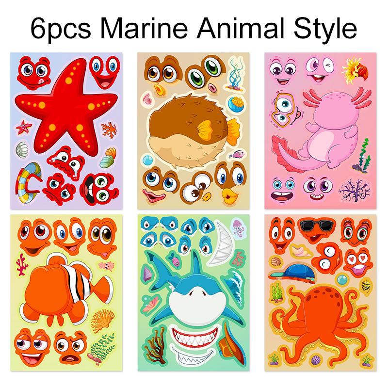 

6/12 шт. Наклейки для скрапбукинга Водонепроницаемая клейкая лента Пластиковые DIY Наклейки для изменения лица Рукоделие Повторное использование Мультяшные Милые животные TMZ