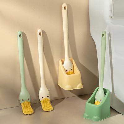 Scopino per WC in stile anatra da immersione Simpatico scopino per WC in silicone a becco d'anatra da terra a parete con set di spazzole per la pulizia del bagno di base