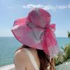 WTEMPO Retro Elegant Wide Brim Mesh Bow Large Sun Hats Women's Summer Casual Versatile Outdoor Beach Holiday Sunshade Hats