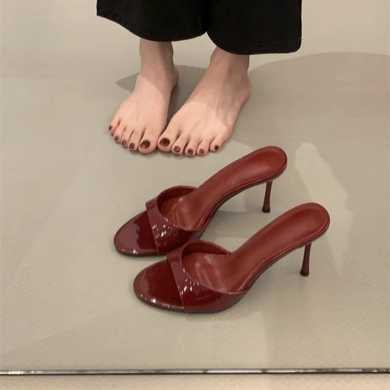 Fashion 2025 New  Thin High Heels  Women's Slipper Round Toe Ladies Pumps Straight Strap Female Slides Footwear Sexy Casual Shoes
