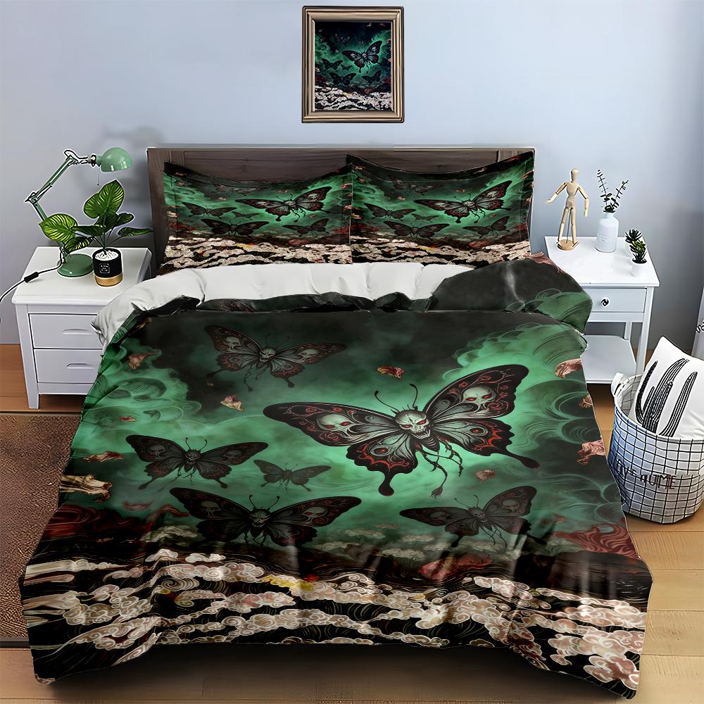 Butterflies, green, floral. Bedding Duvet cover sets Duvet covers Pillowcases gifts (1 * Duvet Cover 2 * Pillowcases, without duvet insert)