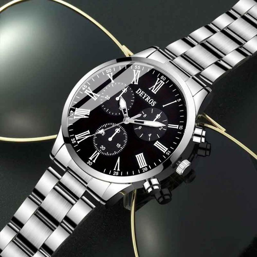 4pcs/set Men Quartz Watch Set Luxury Mens Wristwatch Men's Jewelry Set Necklace Bracelet Ring Business Gift Watch