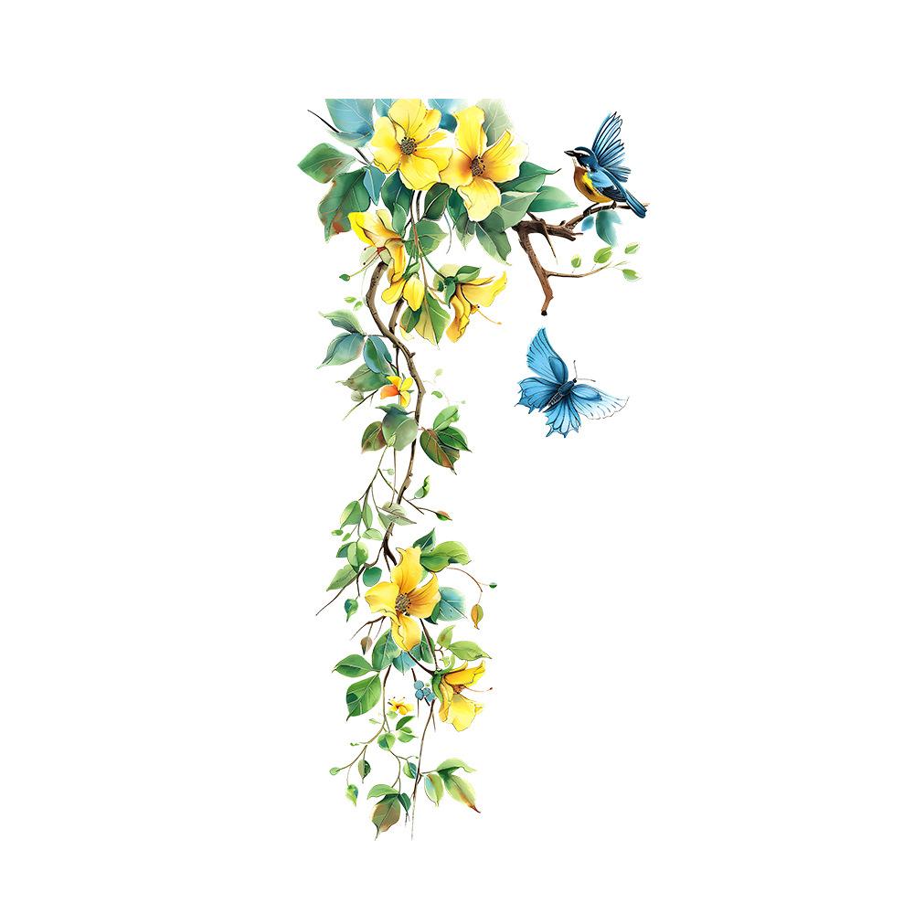 Yellow Flower Blue Butterfly Bird Wall Stickers Cute Refrigerator Window Cupboard Home Room Decorations DIY Decals Art Mural