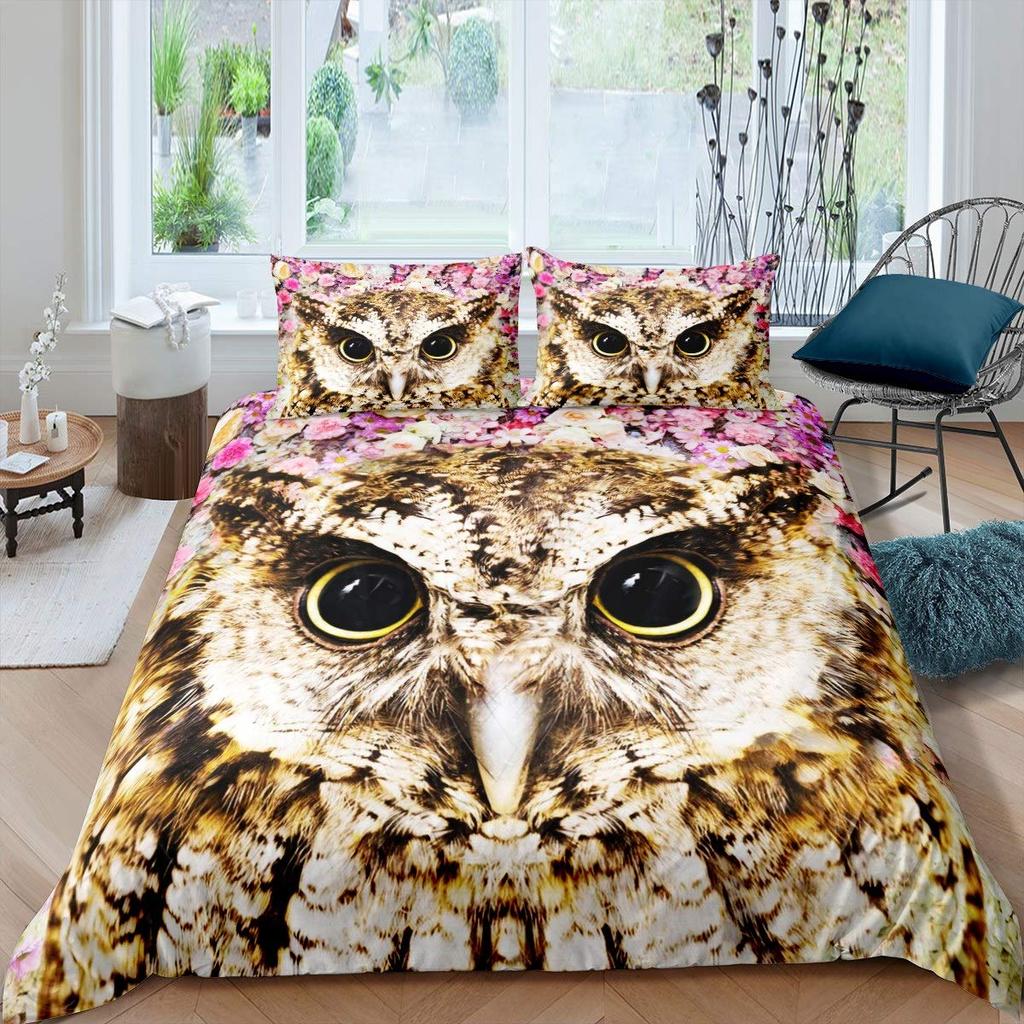 Černá Sova Král Královna Povlak na Peřinu Měsíční Safari Pták Zvíře Ložní Souprava Krásný Divoký Život Povlak na Přikrývku Šedý Polyesterový Povlak na Přikrývku