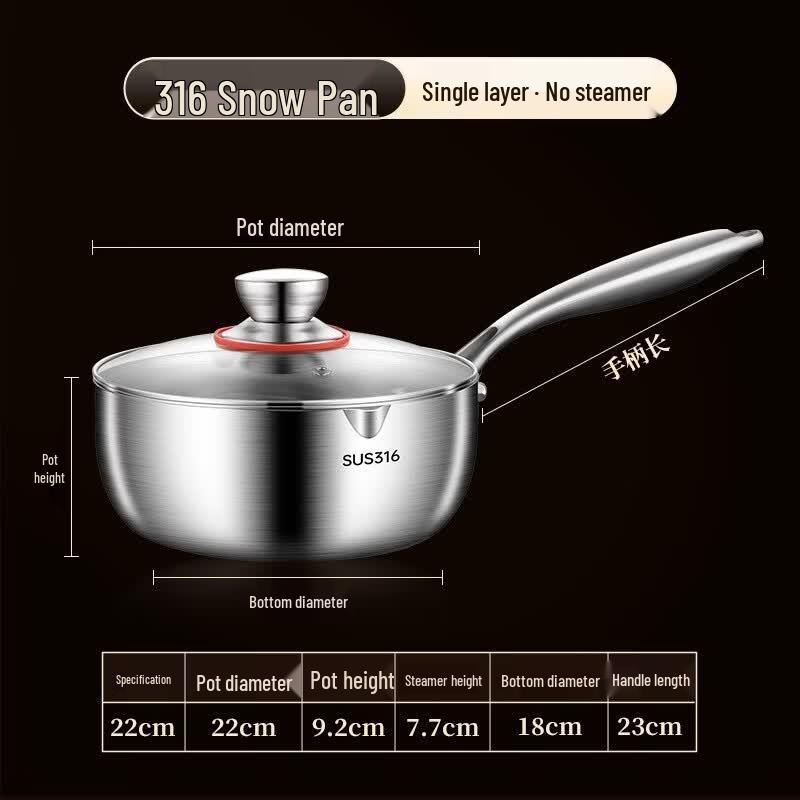 22cm 316 Stainless Steel Yukihira Pot with Lid