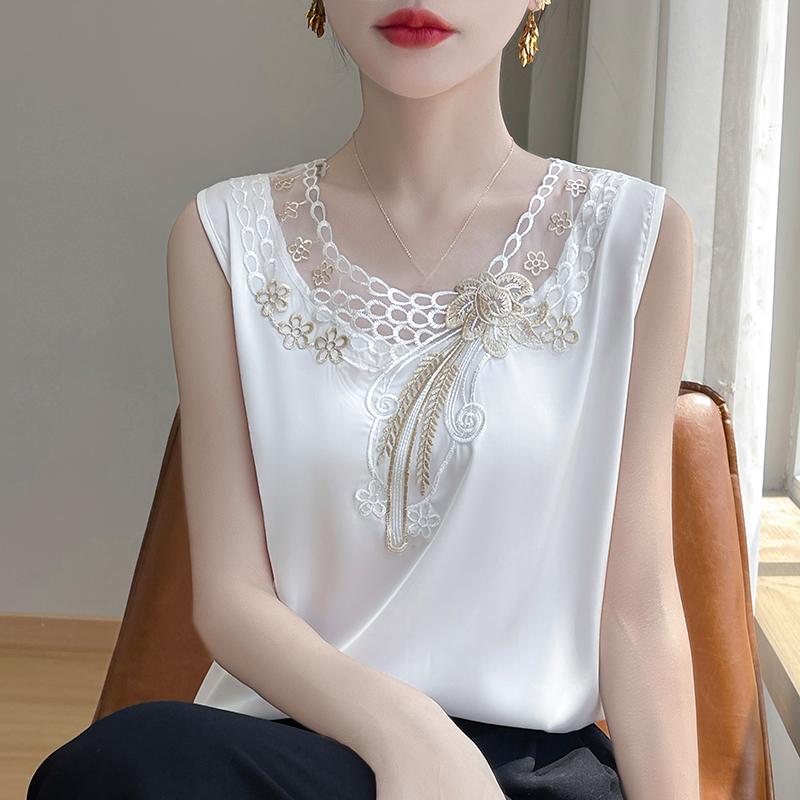 Summer Women's Vest New Ice Silk Mulberry Silk Sling 50% Silk 50% Polyester Fiber Blended Breathable Small Shirt