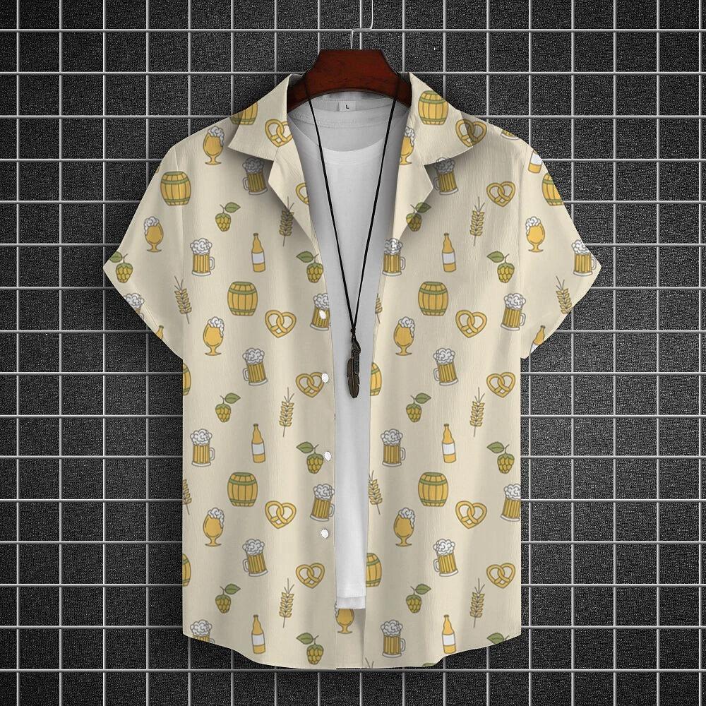 Hawajska Koszula Męska 3D z Nadrukiem Piwa Krótki Rękaw Koszule Koszulka na Imprezę Piwną T-shirty Letnie Codzienne Luźne Oversize Odzież Męska