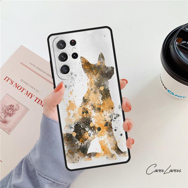 Cartoon German Shepherd Dog Phone Case For Samsung Galaxy S24 S25 S23 S22 Ultra Note 10 20 Plus S20 S21 FE Cover