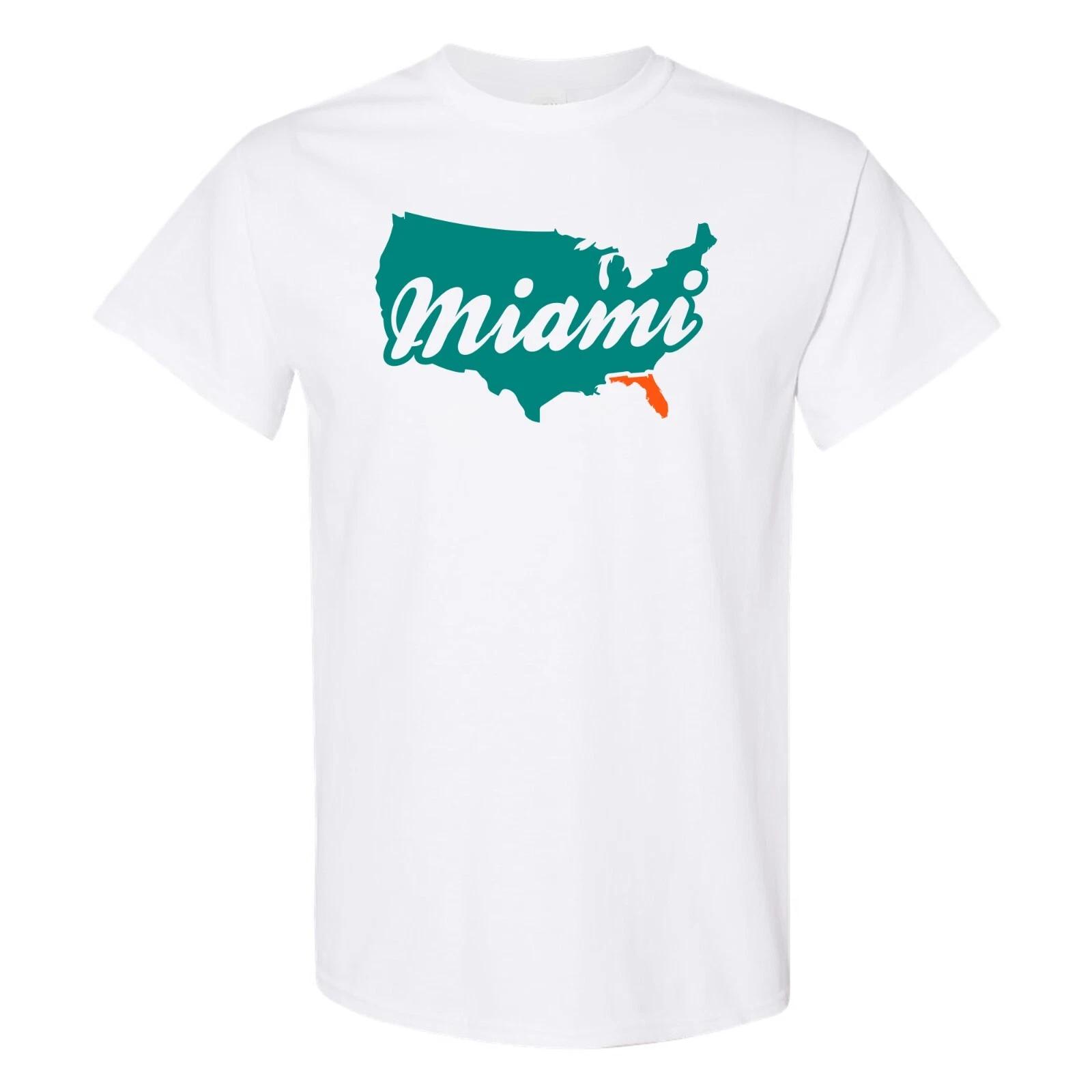 Miami USA Script - Football Team Colors Sports T-Shirt - White M