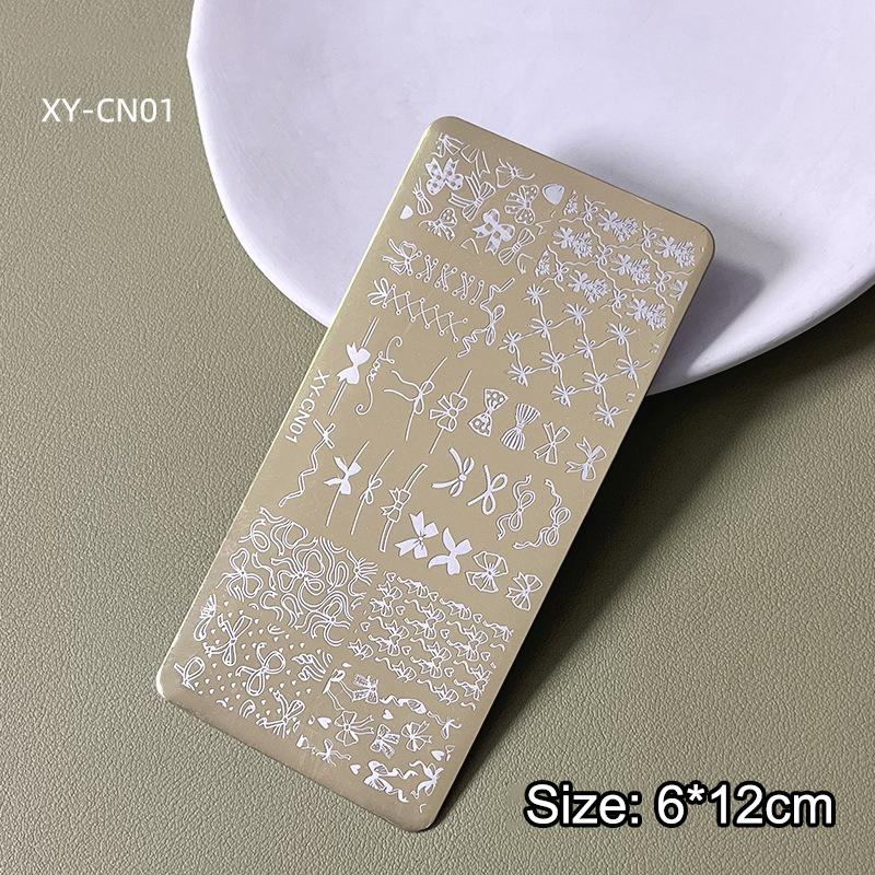 12X6Cm Golden Rectangular Nail Stamping Plates Bowknot Butterfly Flower Cat Designs Nail Art Template For Diy Nail Decor Stencil