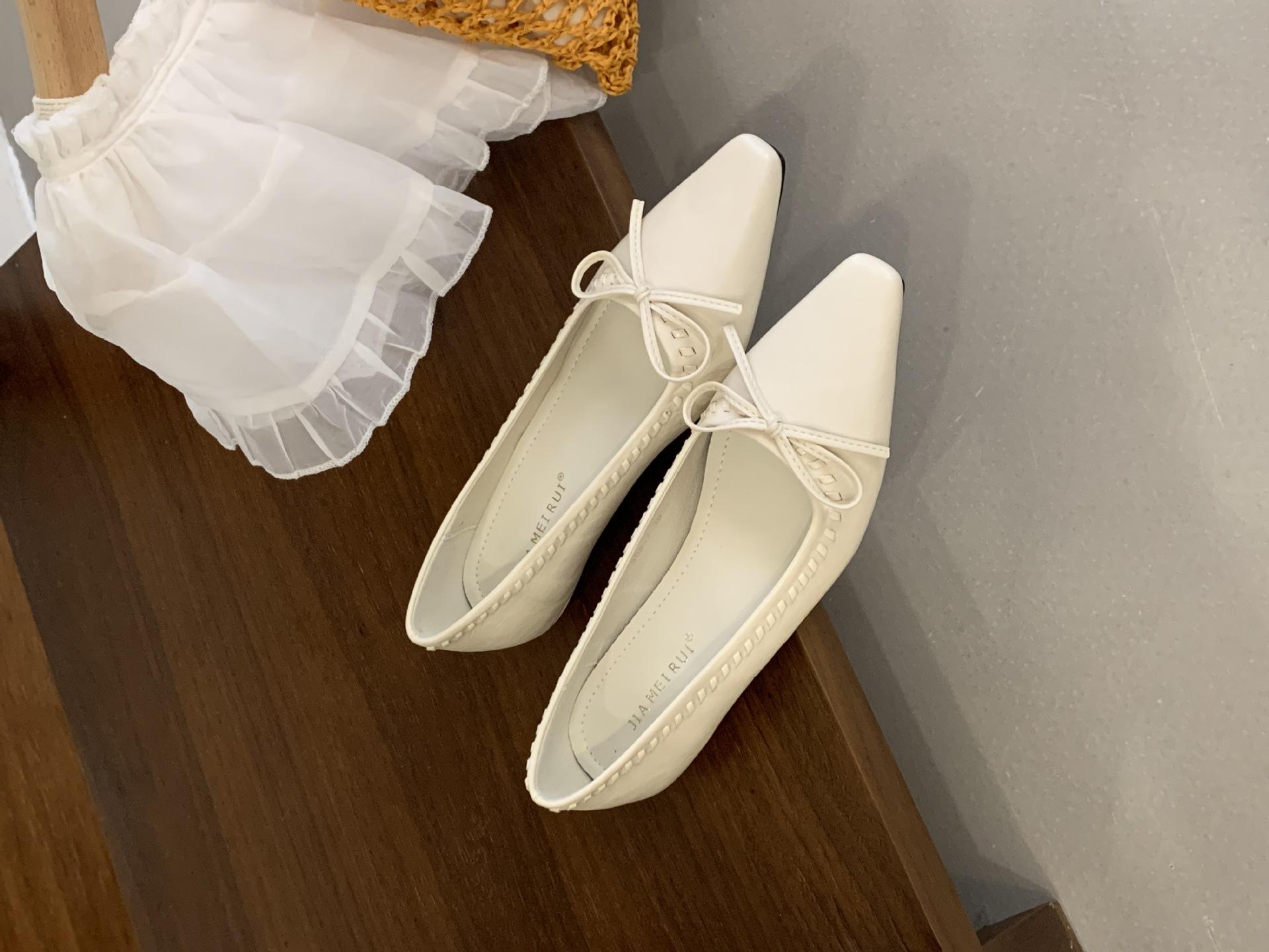 Women s Pointed Toe Low Heel Bowknot Spring French Style for Dresses Pumps - Elegant for Parties & Office 35 грязно-белый
