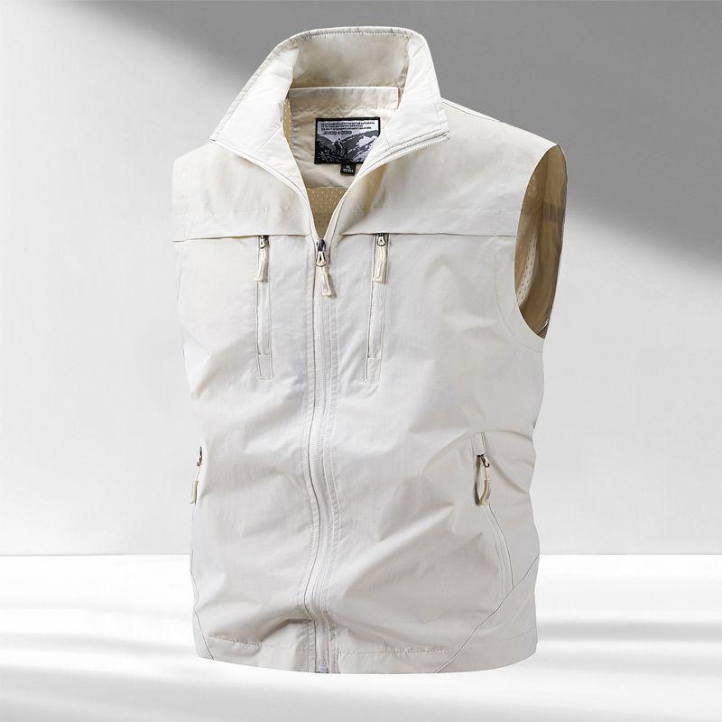 

Outdoor Spring and Summer Jacket for Men, Stand Collar with Multiple Pockets, Workwear for Photography, Fishing, Camisole, Men s Jacket 6XL белый