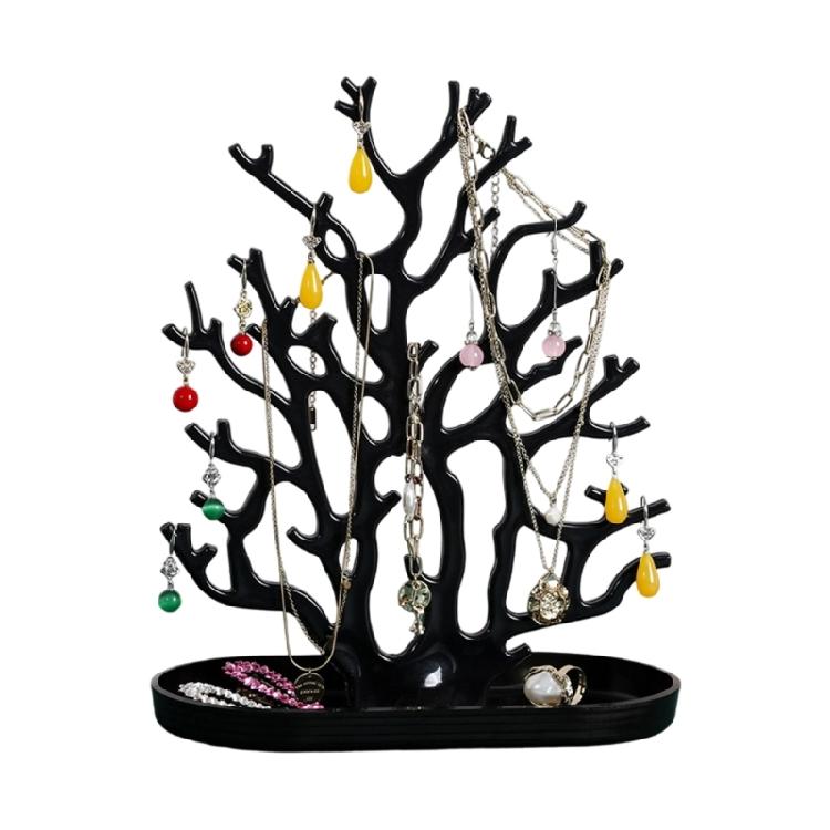 

Современное дерево-подставка для украшений с пространством для подвешивания на 360 градусов Высококачественная пластиковая конструкция Легкая сборка Уход чёрный