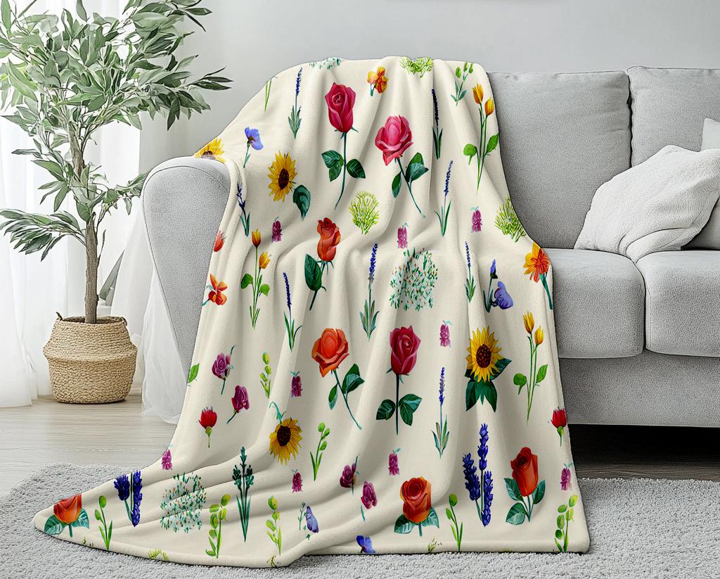 1PC flowers pattern printed blanket suitable for sofas beds offices travel camping chairs warm plush blanket