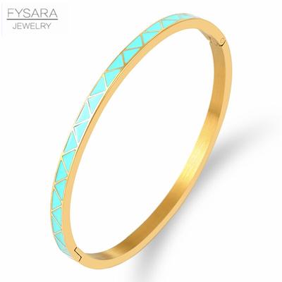 Triangle Pattern Bangles For Women Stainless Steel Gold Thin Bangles Bracelets Orange Blue Colour Enamel Jewelry