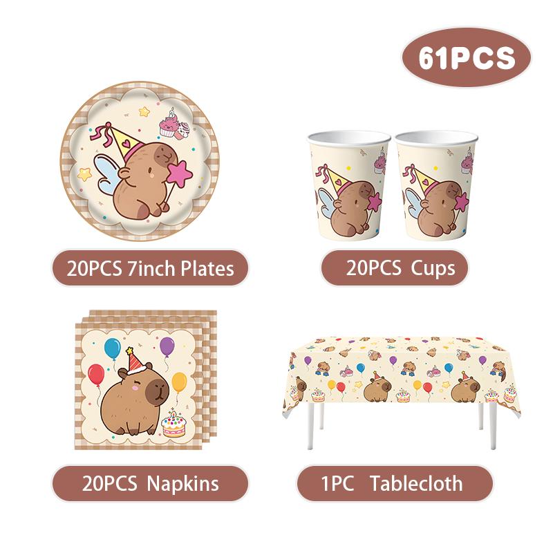 New Capybara Birthday Decoration Capybara Tableware Party Balloons Cups Plate Kit Banner Backdrop Cartoon Deco Supplies Set