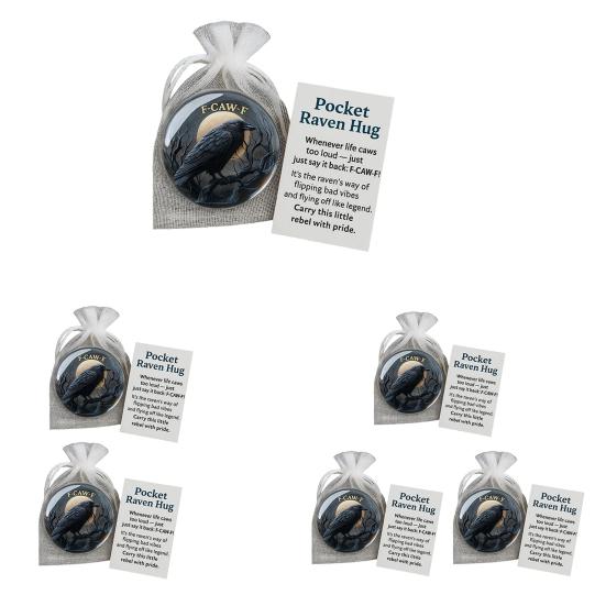 Pocket Raven Hug "F-CAW-F" Motivational Animal Token with Encouragement Card Unique Gift for Friends Family Loved Ones