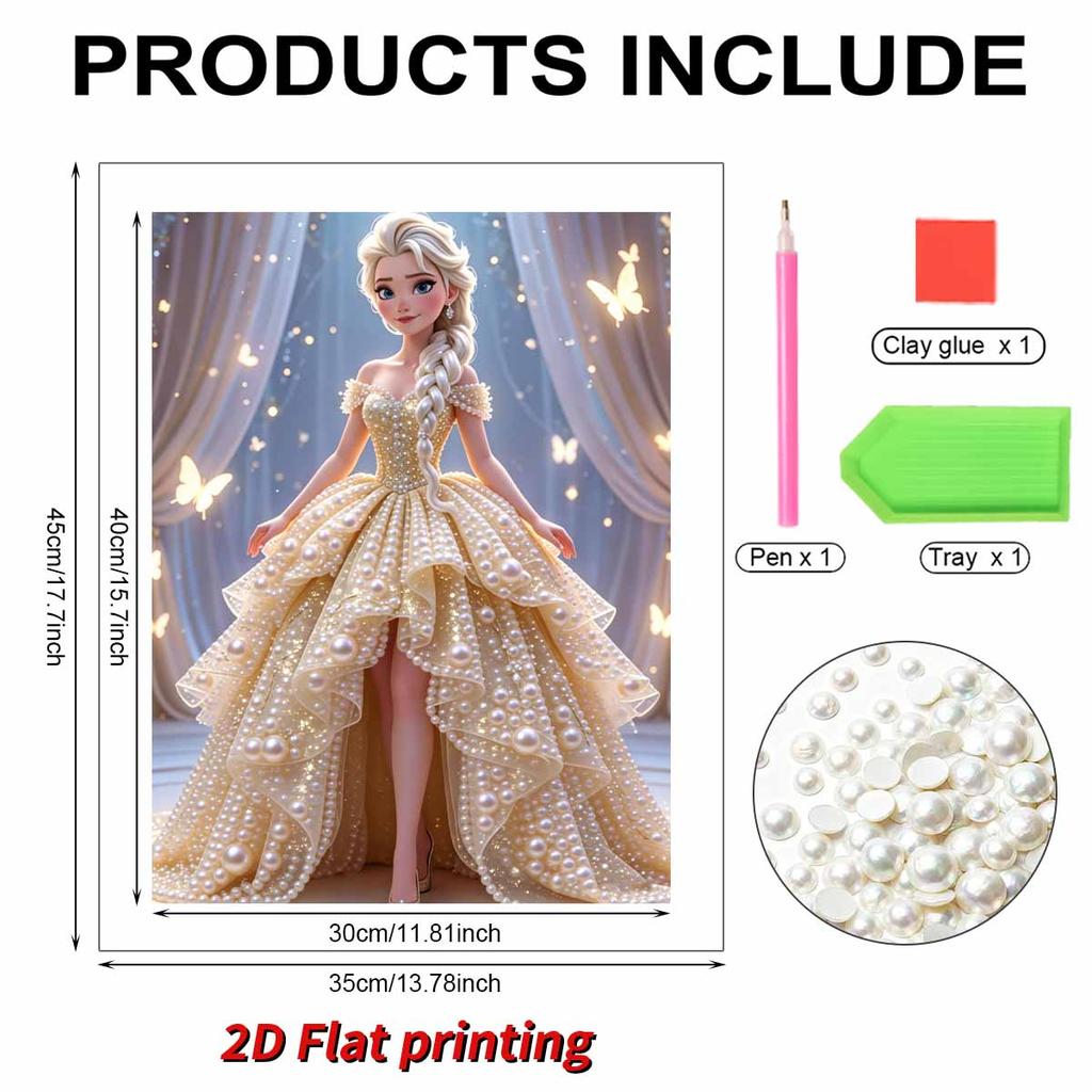 Golden Gown Butterfly Elsa New Pearl-Inlaid Frameless Art | Handmade Pearl Craft, Sheer Curtain Starry Butterfly Theme, for Elegant Romantic Decor