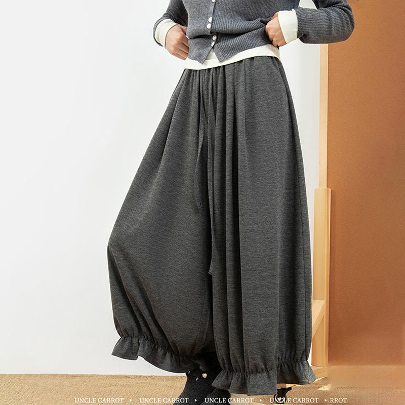 Japanese Fashion Cropped Pants for Woman Vintage Baggy Lantern Trousers Women Spring Autmn Kawaii Ruffled Casual Pant Mujer