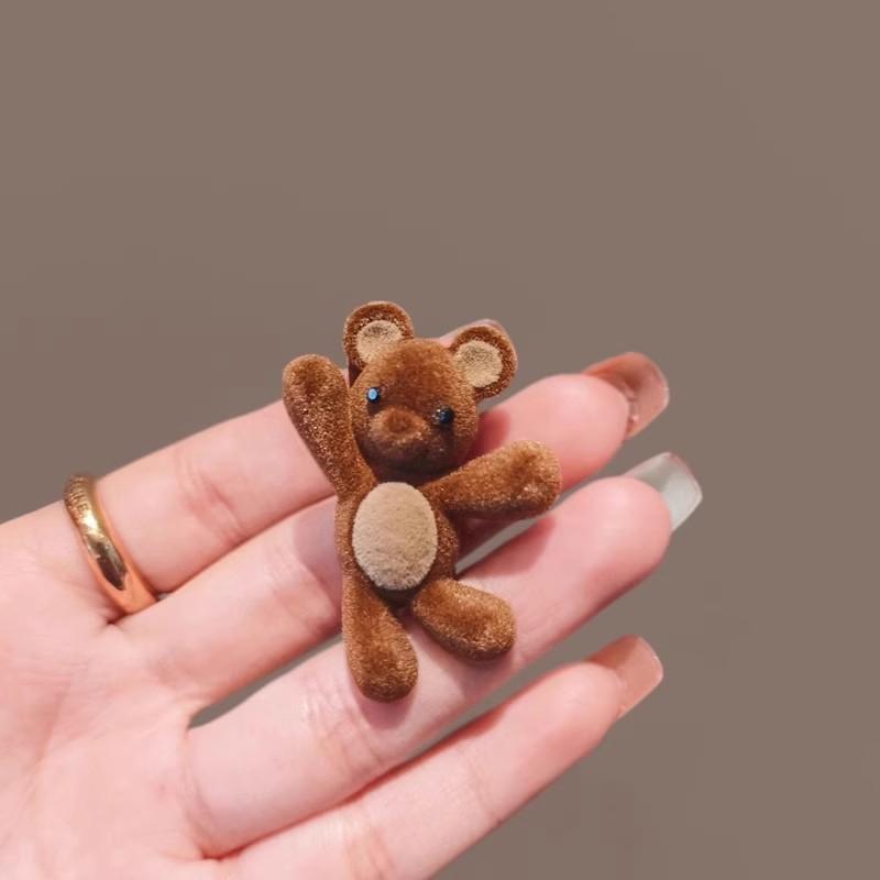 Cute Flocking Cartoon Bear Metal Hairpin for Women Sweet Hair Ornament Side Hair Clip Barrette Girls Hair Accessories