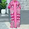 Oversized Women V Neck Long Sleeve Patchwork Print Casual Loose Maxi Kaftan Dress