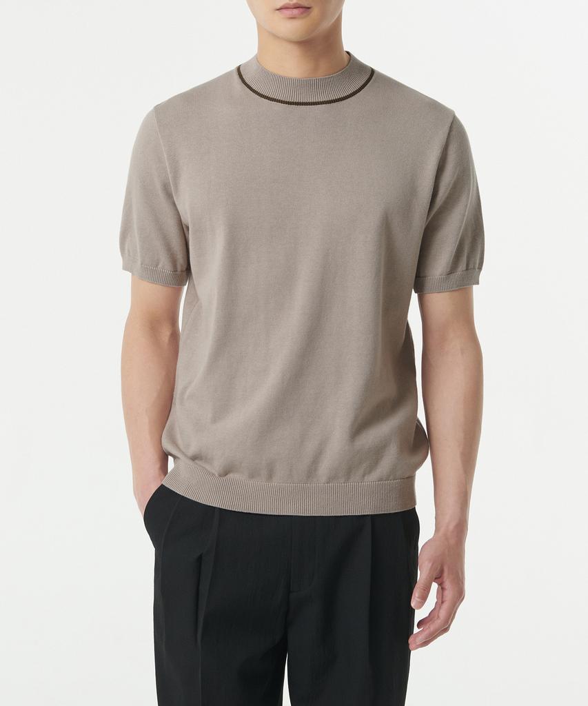 MUSINSA STANDARD Mock Neck Tipping Short Sleeve Knit [Mushroom]