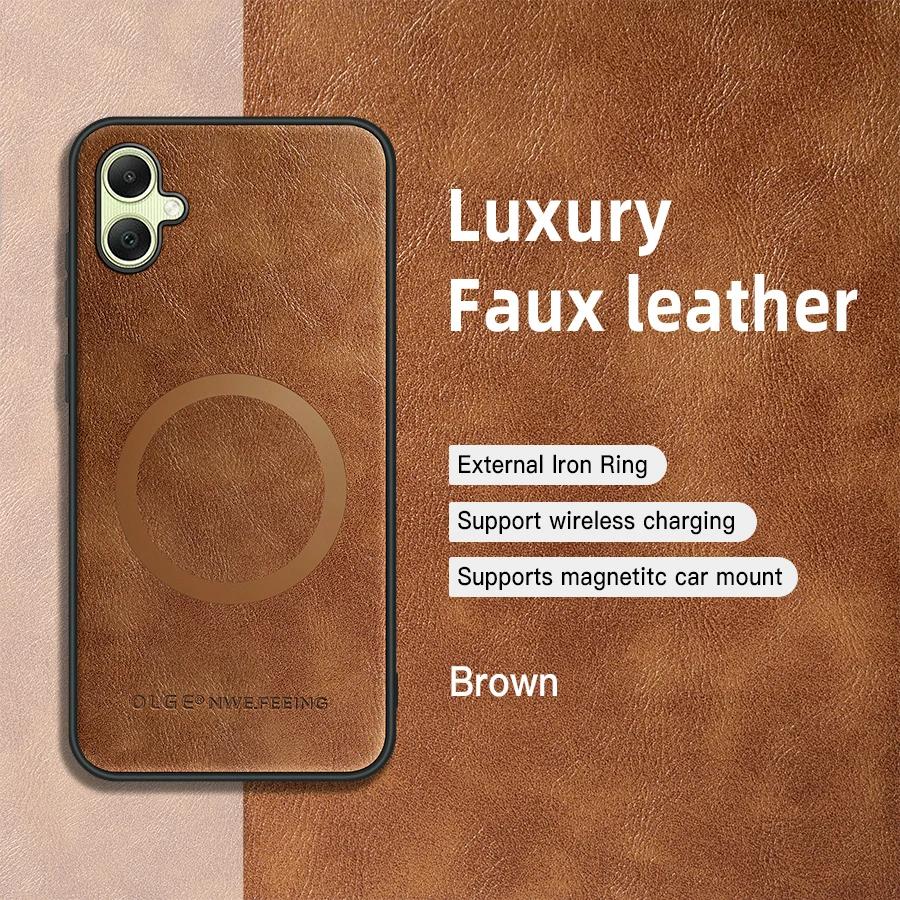 

Для Samsung Galaxy A06 A05S A05 Чехол из ПУ кожи с магнитным кольцом и мягкими краями, противоударный, против отпечатков пальцев For Galaxy A05 4G коричневый