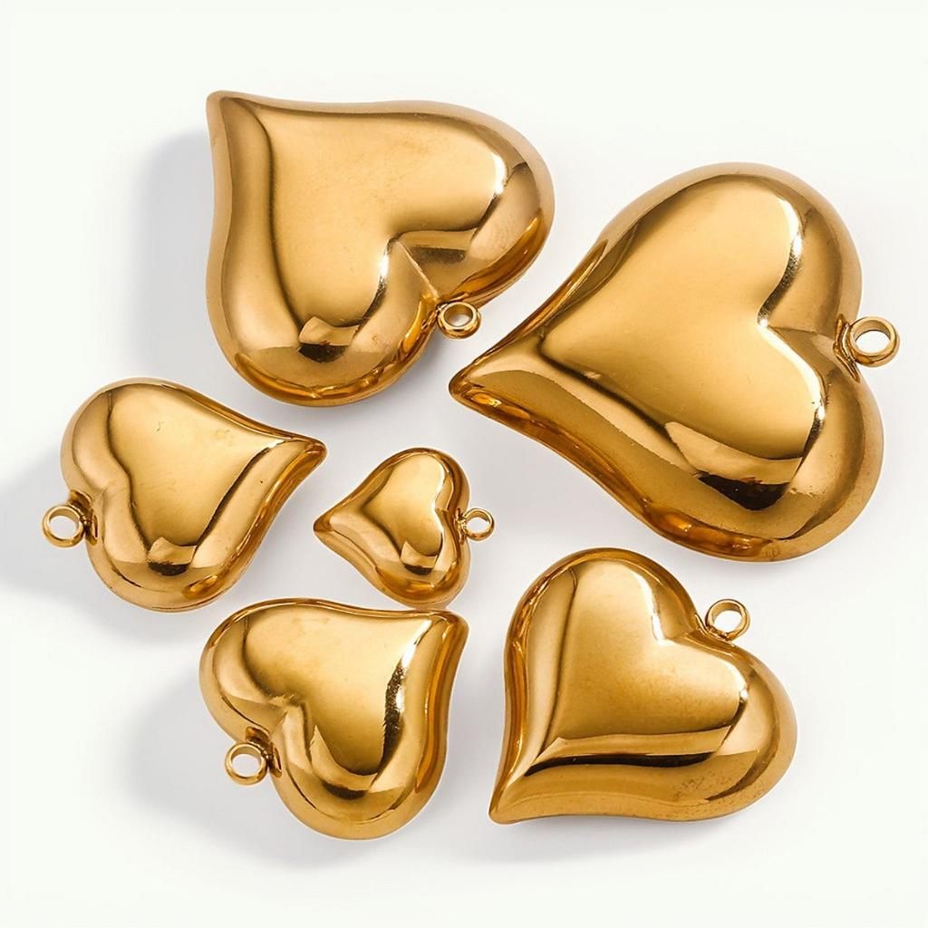 1pc 304 Stainless Steel Large Heart 3D Charms PVD Gold Plated Metal Earring Necklace Jewelry Making Findings Accessories