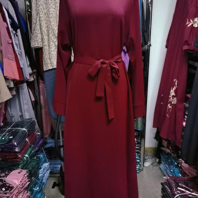 Fashion Long Sleeve Muslim Dress Solid Color Elegant Women's Modest Wear Clothing Lace Up Turkey Kaftan Eid Robes