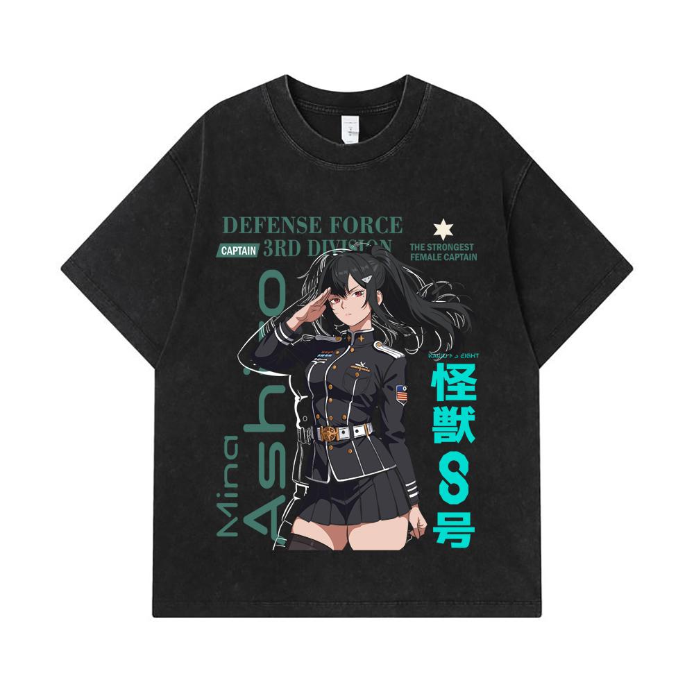 275 GSM Washed T-shirts 100% Cotton Kaiju No 8 V16 Mina Print Unisex Heavy Cotton T Shirt