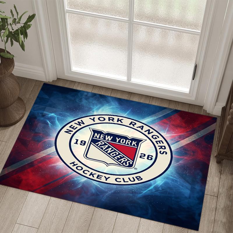 New York Rangers Design Crystal Velvet Carpet Cozy Non?Slip Printed Rug For Bedroom Living Room Entrance