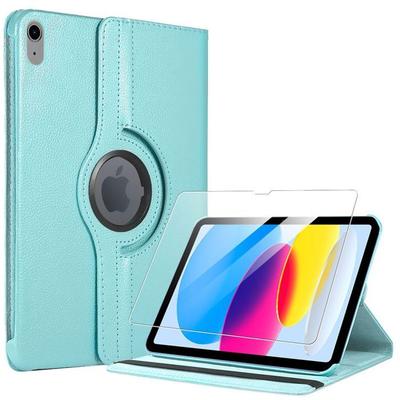 Case + Tempered Glass - BOOLING - for iPad A16 (11 ") - 360° Rotatable - Shock Protection - Blue Faux Leather
