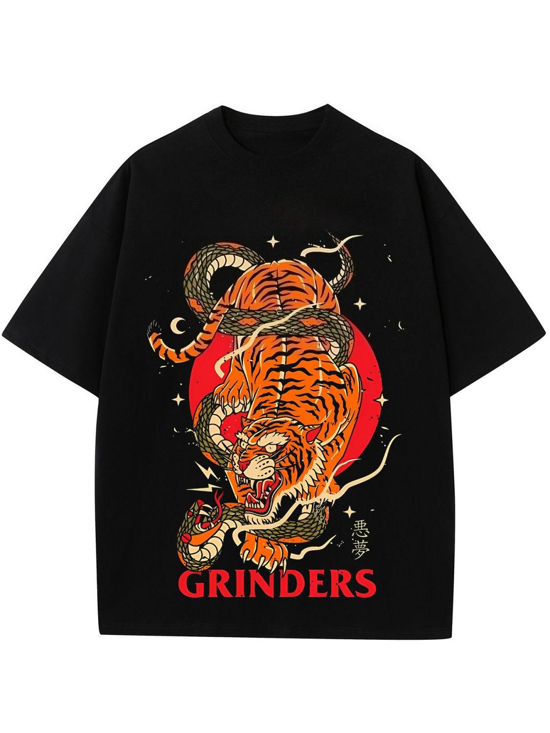 

Мужская хлопковая футболка в стиле хип-хоп с принтом «Тигр против змеи», с круглым вырезом и коротким рукавом, модная мужская одежда на все четыре сезона S