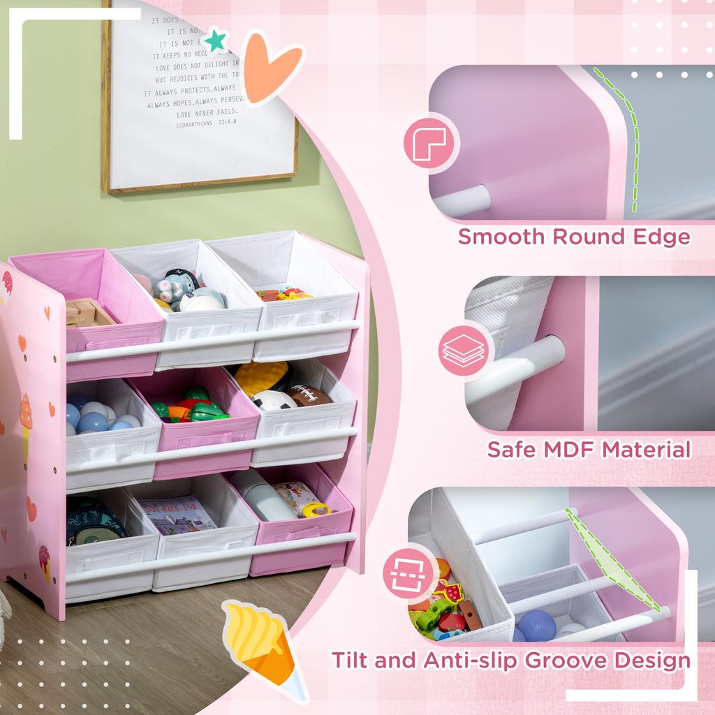 Kids Storage Rack, with Nine Removable Baskets, for Nursery, Bedroom, Playroom - Pink