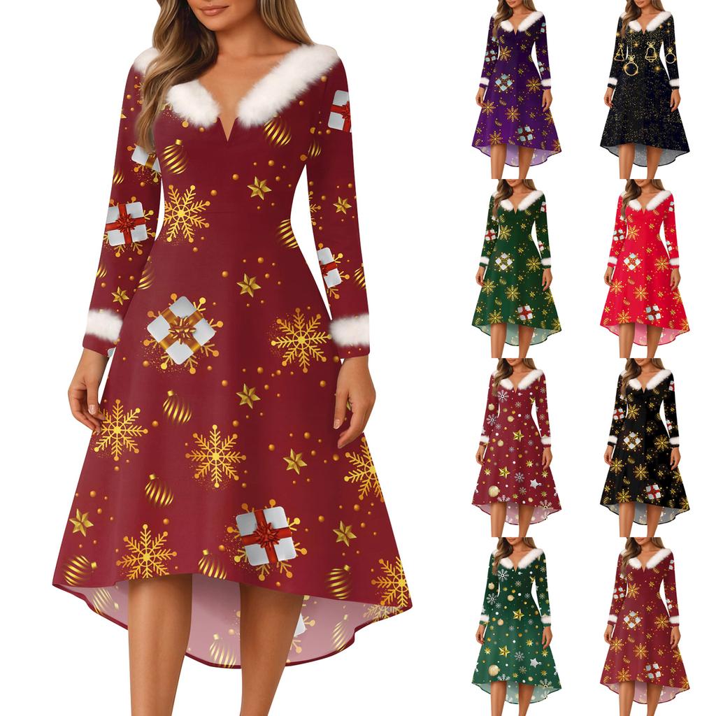 Sukienki na imprezę świąteczną z nadrukiem dla kobiet Vintage sukienka midi na Boże Narodzenie Sukienki codzienne Sukienka koktajlowa Sukienki na imprezę świąteczną