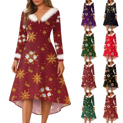 Christmas Party Printed Dresses For Women Vintage Christmas Midi Dress Casual Dresses Cocktail Dress Party Festive Dresses