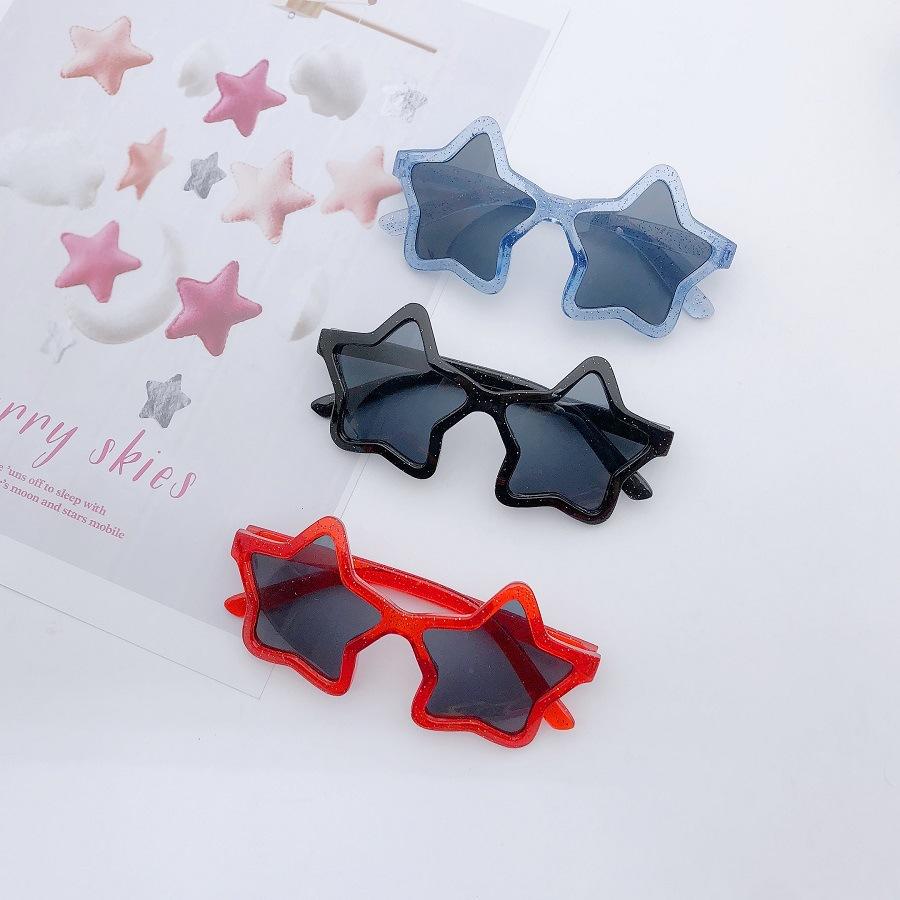 Cool frame, round, new style, transparent glitter, runway-ready, black sunglasses, for boys and girls, five-pointed star design, children's eyewear
