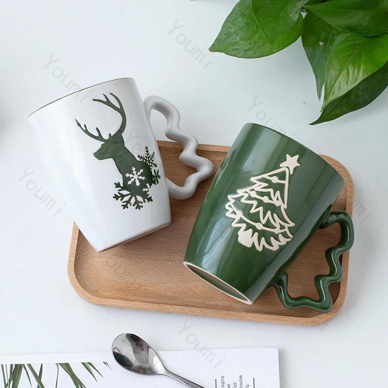 Christmas Cute Cartoon Ceramic Mug Creative Handmade Christmas Tree Coffee Cups Home Breakfast Milk Cup Leisure Office Water Cup