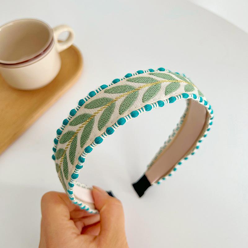 Autumn/Winter Women's Leaf Embroidery Knotted Wide Headband Headband Retro Hair Accessory