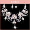 Pearl Rhinestone Womens Faux Luxury Necklace Earring Wedding Bridal Jewelry Set