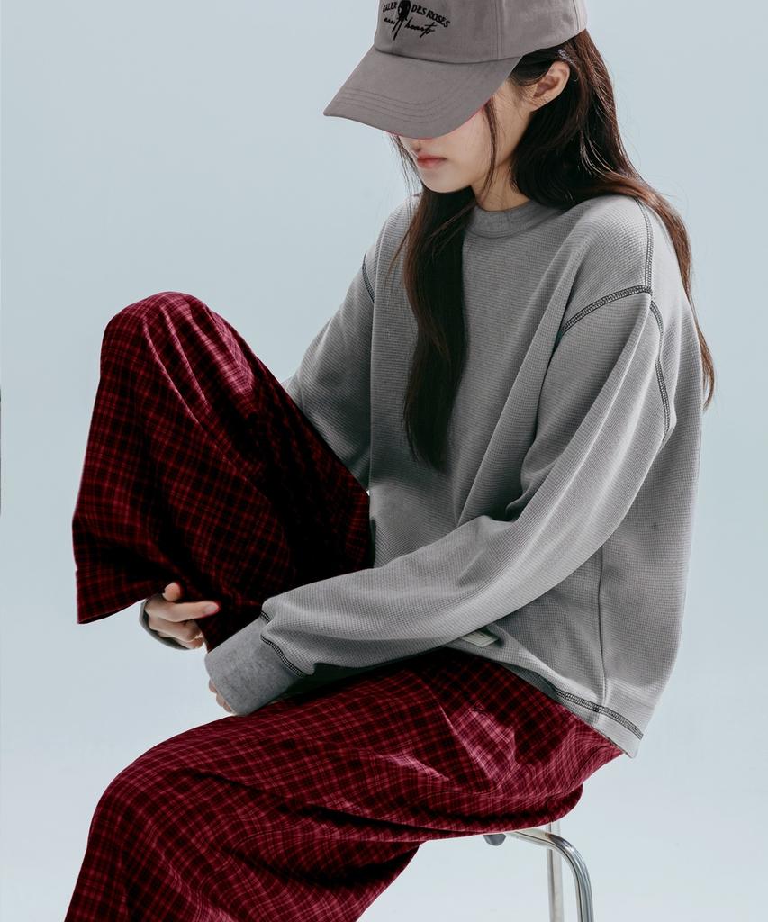 ANNEHEARTS Glen Check Wide Easy Pants_Red