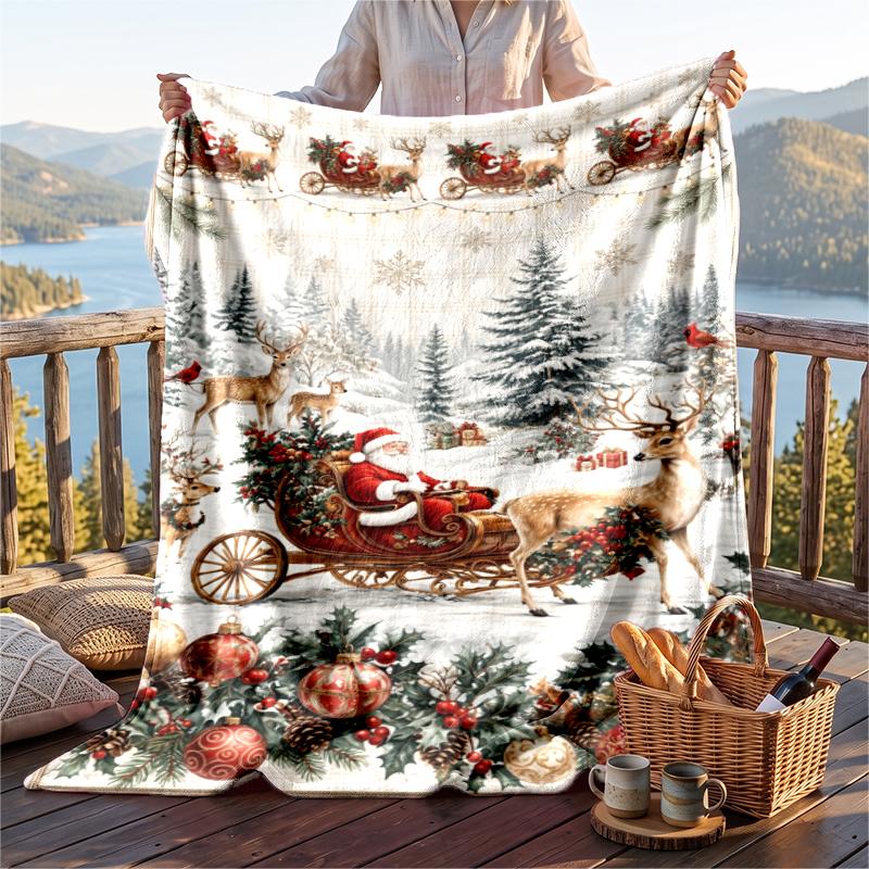 Christmas Flannel Throw Blanket Soft Warm Cozy For Sofa Bed Indoor Home Use Great Holiday Gift
