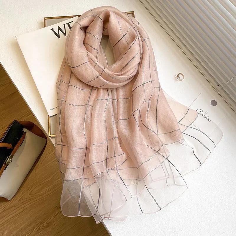 Four Season Silk Wool Scarf Women Hijab Plaid Pashmina Shawls And Wrap Luxury  Bandana Bufanda Blanket Scarves