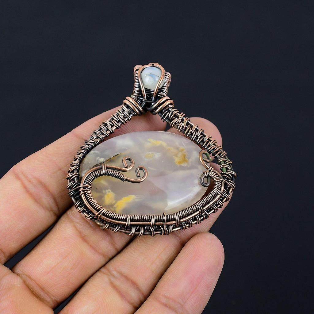 Tiger Dendrite Gemstone Pure Copper Wire Wrapped Handmade Pendant Jewelry