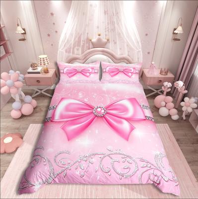 Homewish Kawaii Ribbon Bowknot Duvet Cover Set,Dreamy Princess Bedding Set,Sparkling Sequin Comforter Cover Set